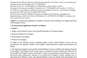 Ordinance No. 14/2011/UBTVQH12 amending and supplementing a number of articles