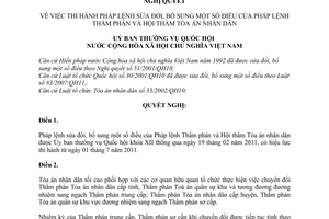 Nghị quyết 1022/2011/UBTVQH12 thi hành Pháp lệnh Thẩm phán và Hội thẩm Tòa án