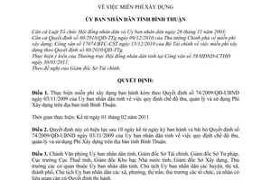 Quyết định 02/2011/QĐ-UBND miễn phí xây dựng