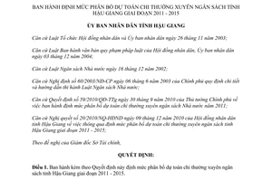 Quyết định 05/2011/QĐ-UBND định mức phân bổ dự toán chi thường xuyên Hậu Giang 2011 2015