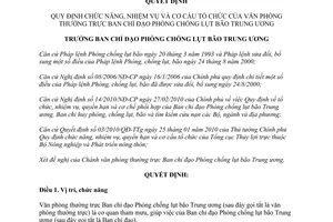 Quyết định 25/QĐ-PCLBTW chức năng, nhiệm vụ và cơ cấu tổ chức