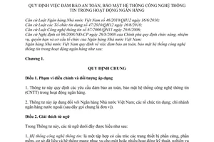 Thông tư 01/2011/TT-NHNN  đảm bảo an toàn, bảo mật hệ thống công nghệ