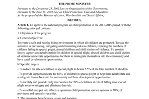 Decision No. 267/QD-TTg  approving the national program on child protection