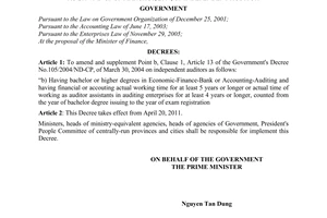 Decree No. 16/2011/ND-CP on amending and supplementing the Government’s Decree