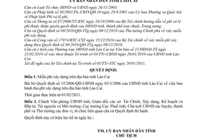 Quyết định 07/2011/QĐ-UBND  miễn phí xây dựng trên địa bàn tỉnh Lào Cai