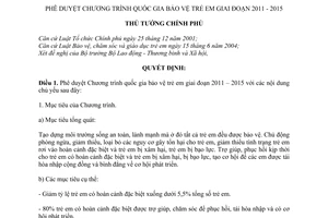 Quyết định 267/QĐ-TTg  Chương trình quốc gia bảo vệ trẻ em