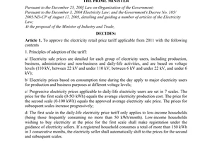 Decision No. 268/QD-TTg  providing the electricity retail price tariff