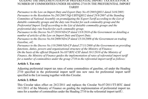 Circular No. 24/2011/TT-BTC  guiding the implementation of preferential import