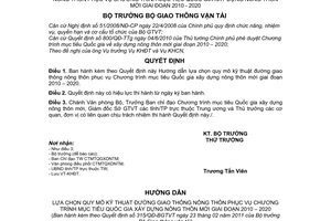 Quyết định 315/QĐ-BGTVT hướng dẫn lựa chọn quy mô kỹ thuật đường giao thông