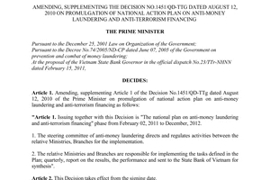 Decision No. 287/QD-TTg amending, supplementing the Decision No.1451/QD-TTg