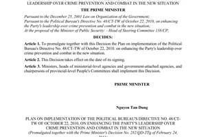 Decision No. 282/QD-TTg promulgating the plan on implementation of the political