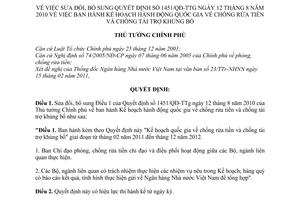 Quyết định 287/QĐ-TTg  sửa đổi Quyết định 1451/QĐ-TTg Kế hoạch hành động