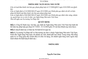 Quyết định 311/QĐ-NHNN công bố Danh mục văn bản, quy định đã hết hiệu lực