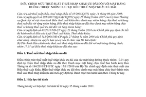 Thông tư 29/2011/TT-BTC điều chỉnh mức thuế suất thuế nhập khẩu ưu đãi