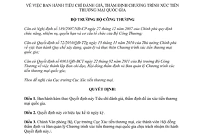 Quyết định 0912/QĐ-BCT Tiêu chí đánh giá thẩm định đề án xúc tiến thương mại quốc gia 2011