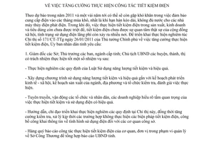 Chỉ thị 08/CT-UBND 2011 tăng cường công tác tiết kiệm điện Nghệ An