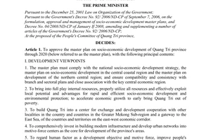 Decision No. 321/QD-TTg  approving the master plan on socio-economic development