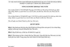 Quyết định 126/QĐ-KBNN 2011 Khung kiểm soát quản lý rủi ro hoạt động nghiệp vụ kho quỹ Kho bạc Nhà nước