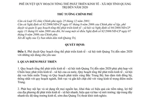 Quyết định 321/QĐ-TTg phê duyệt Quy hoạch tổng thể phát triển kinh tế