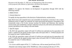 Decision No. 332/QD-TTg  approving the scheme on development of aquaculture