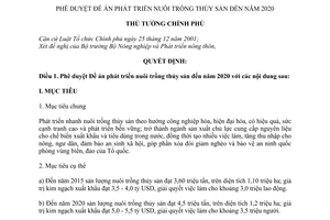 Quyết định 332/QĐ-TTg Đề án phát triển nuôi trồng thủy sản