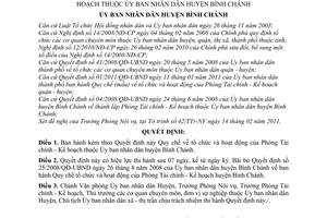 Quyết định 02/2011/QĐ-UBND Quy chế tổ chức và hoạt động Phòng Tài chính Kế hoạch