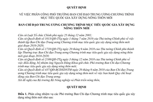 Quyết định 12/QĐ-BCĐXDNTM phân công Phó trưởng Ban Chỉ đạo Trung ương