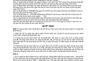 Quyết định 17/2011/QĐ-UBND công bố bộ thủ tục hành chính cấp tỉnh