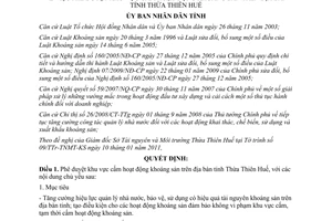 Quyết định 06/2011/QĐ-UBND phê duyệt khu vực cấm hoạt động khoáng sản