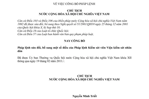 Lệnh công bố Pháp lệnh Kiểm sát viên Viện kiểm sát nhân dân sửa đổi