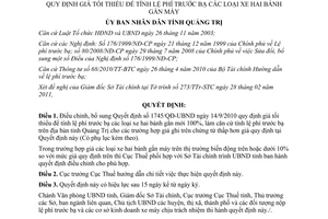 Quyết định 362/QĐ-UBND 2011 Điều chỉnh 1745/QĐ-UBND giá tối thiểu tính lệ phí trước bạ xe gắn máy Quảng Trị