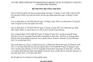 Quyết định 1039/QĐ-BCT đính chính Quyết định 0321/QĐ-BCT