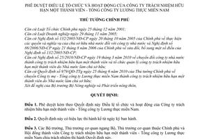 Quyết định 339/QĐ-TTg Điều lệ Công ty trách nhiệm hữu hạn một thành viên