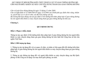 Thông tư 06/2011/TT-BGTVT  bồi dưỡng kiến thức pháp luật giao thông