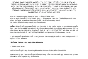 Thông tư 07/2011/TT-BGTVT sửa đổi  khen thưởng kỷ luật đối với cán bộ đăng kiểm