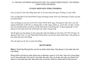 Quyết định số 571/QĐ-UBND năm 2011 thành lập Phòng Kiểm soát thủ tục hành chính Lâm Đồng