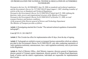 Circular No. 08/2011/TT-BGTVT on promulgation the national technical regulation