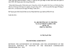 Thông báo hiệu lực Hiệp định khung Chương trình hợp tác nghiên cứu
