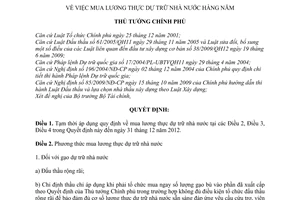 Quyết định 15/2011/QĐ-TTg  mua lương thực dự trữ nhà nước hàng năm