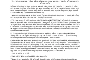 Chỉ thị 07/2011/CT-UBND chính sách tín dụng phát triển nông nghiệp nông