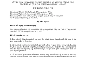 Quyết định 16/2011/QĐ-TTg thực hiện cơ chế quản lý tài chính biên chế