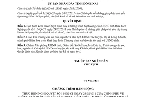Quyết định 621/QĐ-UBND 2011 Chương trình hành động thực hiện Nghị quyết 11/NQ-CP Đồng Nai