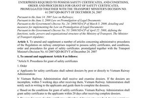 Circular No. 09/2011/TT-BGTVT amending and supplementing a number of articles