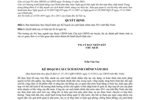 Quyết định 35/2011/QĐ-UBND phê duyệt Kế hoạch cải cách hành chính