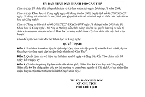 Quyết định 11/2011/QĐ-UBND quản lý triển khai đề tài dự án khoa học Cần Thơ