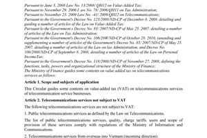 Circular No. 35/2011/TT-BTC  guiding some contents on Value-Added Tax on telecom
