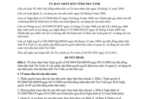 Quyết định 363/QĐ-UBND 2011 thực hiện Nghị quyết 09/2009/NQ-HĐND tỉnh Trà Vinh