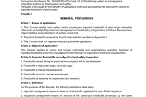 Circular No. 13/2011/TT-BNNPTNT guiding on the food safety control for imported