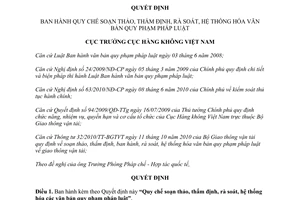 Quyết định 724/QĐ-CHK năm 2011 Quy chế soạn thảo thẩm định rà soát hệ thống