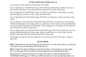 Quyết định 09/2011/QĐ-UBND quyền hạn và tổ chức bộ máy Ủy ban nhân dân Lào Cai